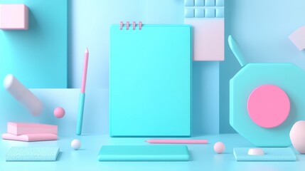Pastel Colored Stationery and Geometric Shapes on a Minimalist Desk Setup for Creative Design P