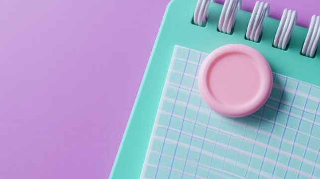 Pastel Planner and Pink Button on Grid Paper Minimalist Design for Planning and Organization