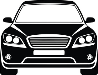 Sedan car front view silhouette, sedan car, vehicle or automobile front view flat vector icon for apps and websites 