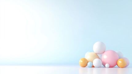 Pastel colored spheres on light blue background