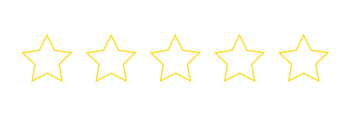 star rating line single icon. Feedback stars rating flat design. Costumer review in golden stars color for apps, website and shop. 0/5