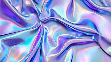 Obraz premium Abstract Holographic Fabric Wave Texture Background in Shimmering Colors
