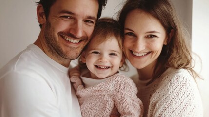 Fototapeta premium Happy Family Portrait with Smiling Parents and Child at Home