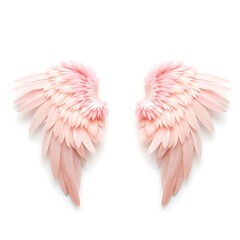 Obraz premium Delicate pink angel wings soft feathers ethereal beauty isolated on white background