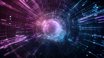 Abstract Digital Tunnel With Glowing Lines And Dots