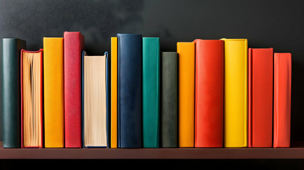 Naklejka premium Colorful Books On Wooden Shelf