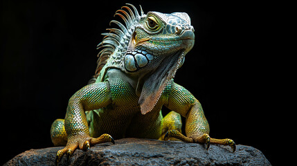 Obraz premium Exotic Green Iguana: Close-Up Wildlife Portrait in Natural Habitat