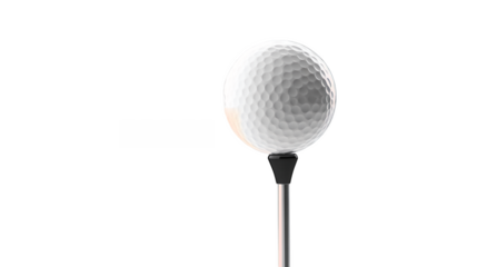 Golf club positioned above a white golf ball on a tee isolated on a transparent background