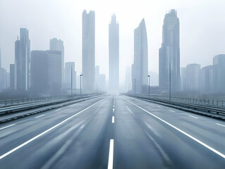 Obraz premium City Road Perspective with Skyscrapers and Cloudy Sky a Photo