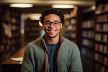 Fototapeta premium Portrait of a African American college student in a college library