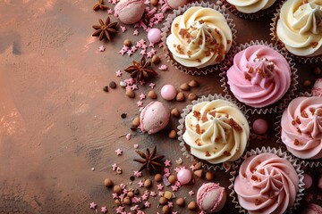 Baking tools frosted cupcake for baking hobby retirement wish card writing space on the left side