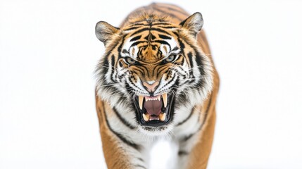 Obraz premium Majestic Tiger Roaring in Snowy Wilderness Landscape Environment