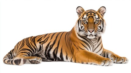 Obraz premium Majestic tiger resting in a serene pose with vibrant coat patterns