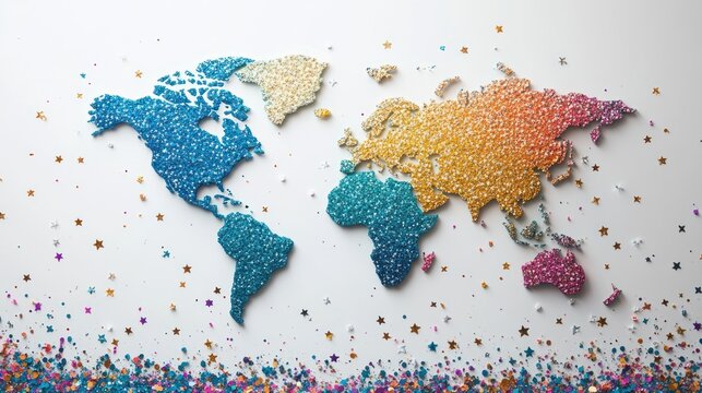 Colorful world map confetti background