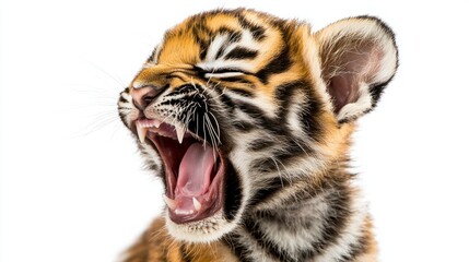 Obraz premium Playful Tiger Cub Yawning with Striking Bright Fur and Whiskers