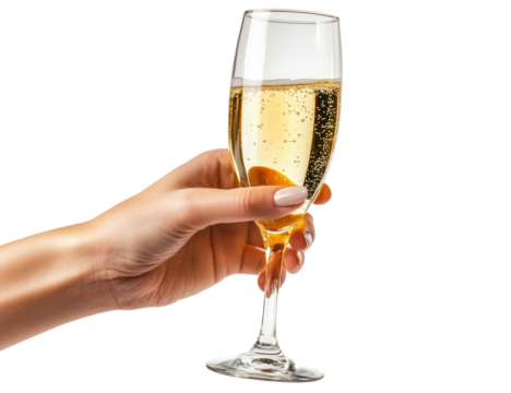 hand with champagne glass.
