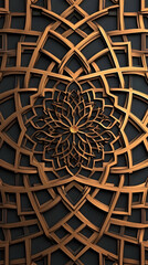 Intricate Gold Geometric Pattern Design on Dark Background 3D Rendered Illustration