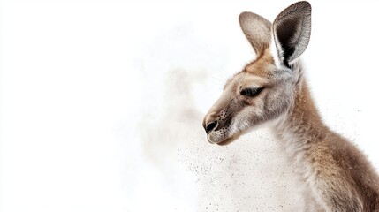 Fototapeta premium Profile view of a kangaroo with dust particles on a clean background
