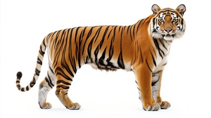 Fototapeta premium Majestic Tiger Standing Proudly on White Background in Full Profile