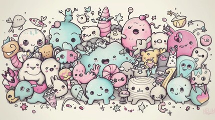 Cute cartoon doodles seamless pattern