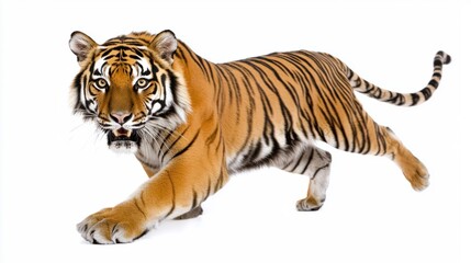Obraz premium Majestic Bengal Tiger Walking Gracefully on Pure White Background
