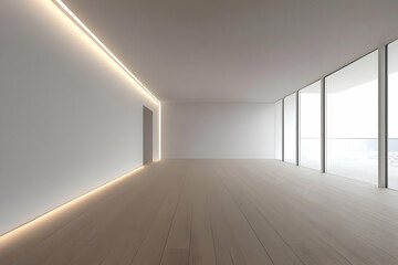 Obraz premium Modern Minimalist Interior Empty Room With White Walls and Wooden Floor