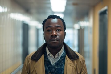Obraz premium Portrait of a confident black man in office hallway