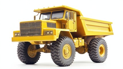 Yellow Dump Truck Model on White Background for Construction Themes