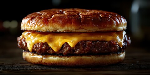 Juicy cheeseburger topped with melted cheddar served on a toasted bun