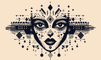 Intricate geometric female face design with abstract patterns - vector