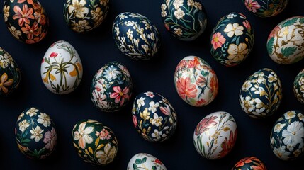 Close-up of Easter eggs with floral patterns