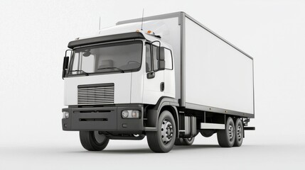White Delivery Truck with Box Cargo Space in Studio Setting