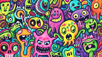 Cute cartoon doodles seamless pattern