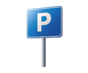 A bright blue parking sign stands upright in a bustling urban area, quickly guiding drivers to available parking spots. This clear visual helps in navigating city traffic effectively