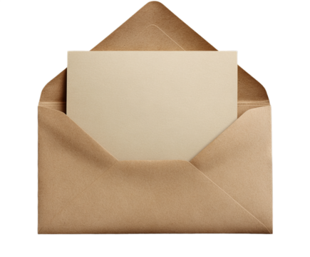 A brown envelope is opened partially, revealing a blank card inside. Ideal for sending heartfelt messages, invitations, or thank-you notes, designed to add a personal touch to correspondence