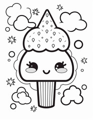 Kawaii Coloring Page. Cute Cartoon Hand Drawing Coloring Illustrations