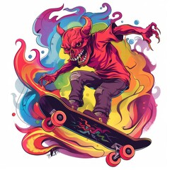 character, cartoon, illustration, vector, playing skateboard, cool, focus, t-shirt design, tee design, white background