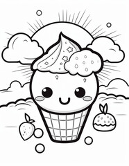 Coloring page kawaii cute cartoon illustration