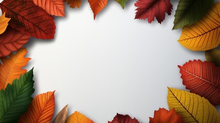 Fototapeta premium A vibrant arrangement of autumn leaves framing a blank space for text or images