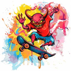 character, cartoon, illustration, vector, playing skateboard, cool, focus, t-shirt design, tee design, white background