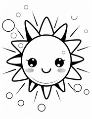 Kawaii Coloring Page. Cute Cartoon Hand Drawing Coloring Illustrations