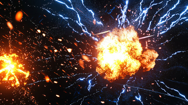 Captivating fireball erupting with sparks in a dazzling display of abstract cinematic lighting and dynamic energy of explosive art.