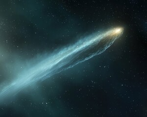 Fototapeta premium fragmented comet near perihelion, illustrating the shining ice and dust trails against the dark void