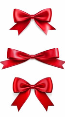 Three Elegant Red Silk Bows Isolated on White Photo Perfect for Gifts and Celebrations