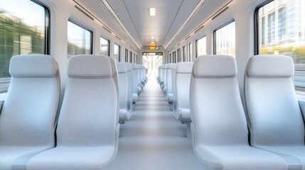Train Seats Empty Interior Modern High Resolution Linear Bright Neutral Transportation Travel