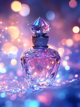 Magical glowing perfume bottle with a celestial fantasy design