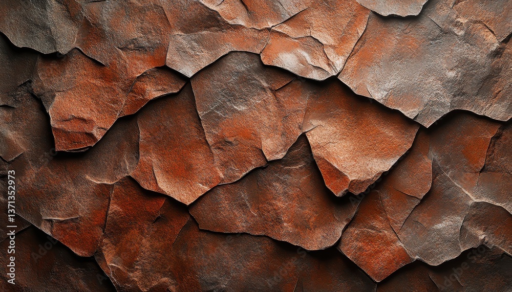 Poster rusty textured surface with peeling paint showing layers of red, orange, and black in an industrial 