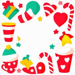 Obraz premium Festive Red and White Christmas Border with Holiday Icons