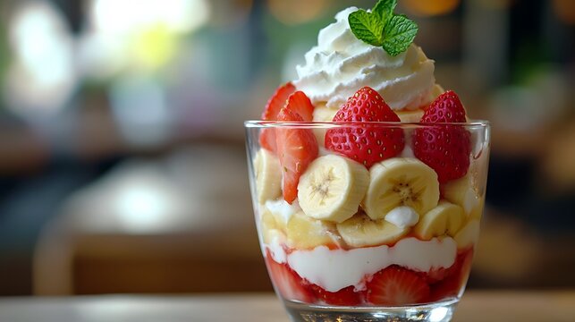 Strawberry Banana Trifle with Whipped Cream and Fruit / ホイップクリームとフルーツのイチゴバナナトライフル