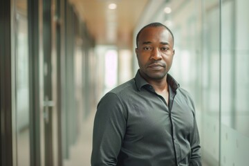 Fototapeta premium Portrait of a confident black man in office hallway